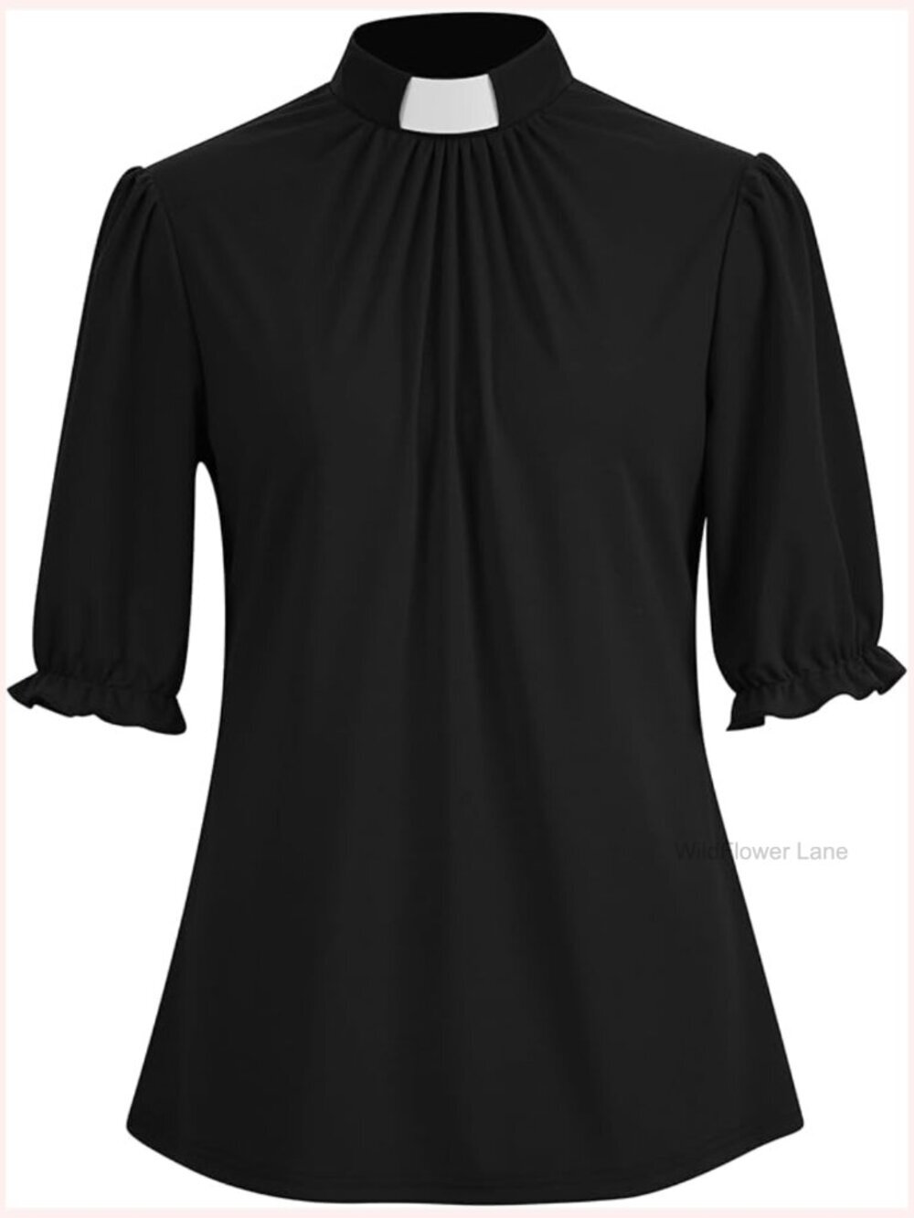 Half Sleeve Church Shirt Clergy Tab Insert Collar Ruffle Priestess Top